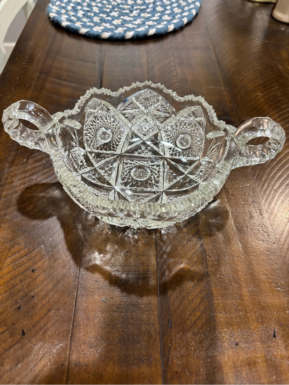 Crystal Cut Glass Scalloped Handled Candy Dish - Clear